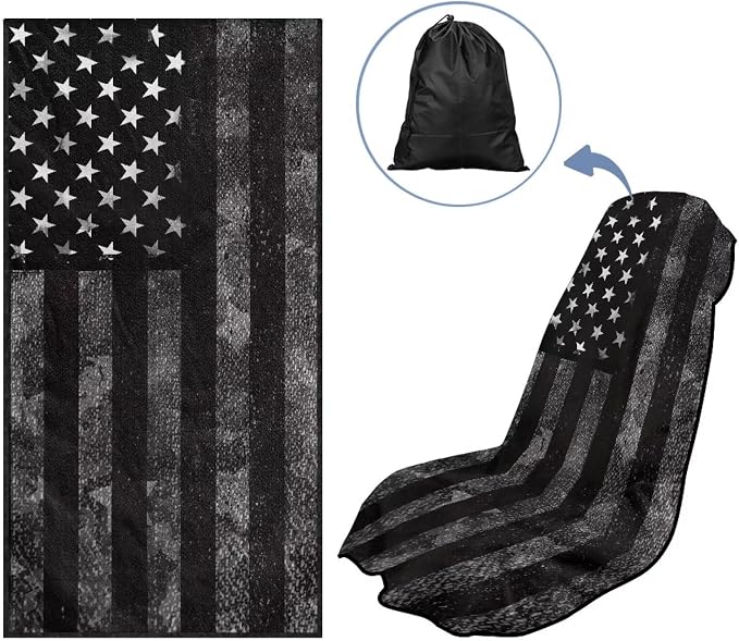 SEANATIVE Car Seat Towel Cover for Front Seats, Sweat-Absorbent Bucket Seat Cover for Gym, Running, Swimming, Beach and Hiking, Universal Fit for Cars, Trucks, SUVs, Black US Flag Print - Image 5