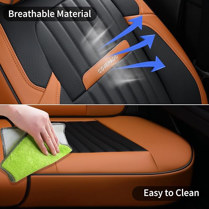 Coverado Car Seat Covers Front, Seat Covers for Cars, Waterproof 2-Pack Car Seat Cushions, Leather Carseat Seat Protectors, Universal Seat Covers Fit for Most Sedans SUV Pick-up Trucks(Brown&Black) - Image 6