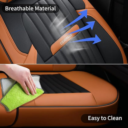 Coverado Car Seat Covers Front, Seat Covers for Cars, Waterproof 2-Pack Car Seat Cushions, Leather Carseat Seat Protectors, Universal Seat Covers Fit for Most Sedans SUV Pick-up Trucks(Brown&Black) - Image 6