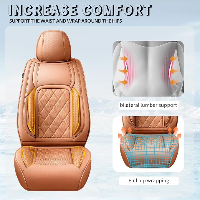 Fit Tundra Premium Leather Car Seat Covers for Toyota Tundra 2007-2025 2026 - Waterproof，Breathable，All-Weather Seat Cushion Protecto & Airbag Compatible, 2 Front Seat Brown - Image 7