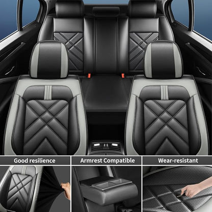 Forte Car Seat Covers Fit for Kia Forte 2010-2024, Premium Full Coverage Leather Automotive Seat Protectors, All Seasons Waterproof Breathable, Airbag Compatible, Front Seats, Black Gray - Image 6