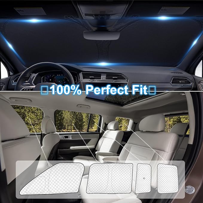 KMF 10pcs Thicken Sun Shades for Hyundai Santa Fe 2024-2025 2026 Accessories,Full Car Windshield Sunshade Window Covers for Side Rear,UV Block and Blackout Privacy for Camping - Image 5