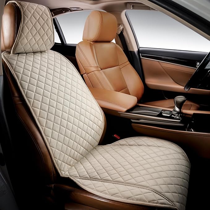 IVICY Faux Suede Front Car Seat Cover, Seat Protector, 1 Unit, Light Beige | Non-Slip Bucket Sear Cover for Most Cars, SUVs, Vans & Trucks – Machine Washable, Side-Airbag Friendly by IVICY
