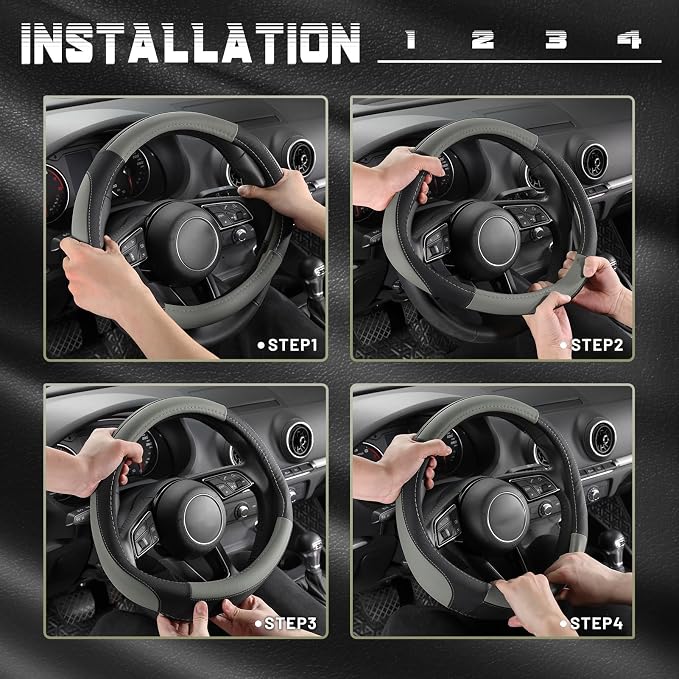 SEG Direct Car Steering Wheel Cover for Prius Civic Model 3 / Y 14"-14.25" | Small Size 35.5-36 cm for Camaro, Microfiber Leather, Anti-Slip Comfortable Grip, Auto Interior Accessories, Black and Gray - Image 6