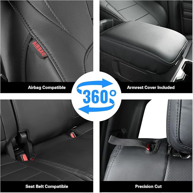 Tacoma Hybrid Leather Seat Covers Full Set for 2024-2026 Toyota Tacoma TRD Sport,TRD Off-Road,Limited,Trailhunter,Fully Covered,Luxury Waterproof Car Seat Protector(Black & Diamond) - Image 5