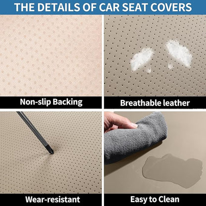 Leather Car Seat Covers Full Set Automotive Seat Protectors | Breathable Waterproof Durable Full Surround & Lumbar Support Design Non-Slip Universal Fit for Most Cars SUV Trucks Van Beige - Image 6