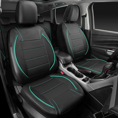 CAR PASS Universal FIT Piping Leather Car Seat Cover, for suvs,Van,Trucks,Airbag Compatible,Inside Zipper Design and Reserved Opening Holes (Full Set, Black and Mint) - Image 2