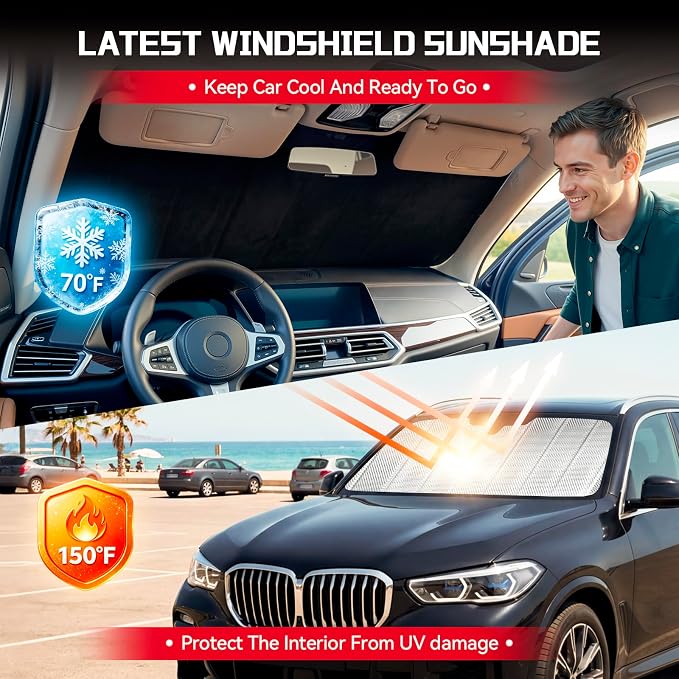 Windshield Sun Shade for Toyota Tacoma 2018-2023 | Custom Fit, Car Front Window Cover, Foldable Sunshade, 5-Layer Thermal Insulation, Blocks Heat & UV Rays, Keep Car Cool - Image 2