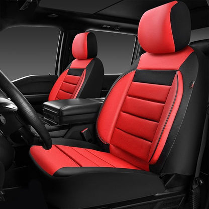 CAR PASS Leather Car Seat Covers Front Seats Only, Universal Fit Automotive Interior Waterproof 3D Foam Back Support Car Seat Covers for Trucks Vans and SUVs Airbag Compatible 2 Pieces （Black Red - Image 8