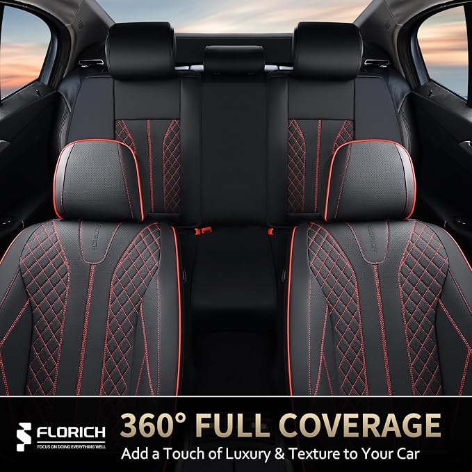 FLORICH Leather Seat Covers Car Seat Cover Front and Rear Seat Cover 5 Seats Automotive Seat Covers Waterproof Seat Covers for Cars Universal Fit for Most Cars SUV Trucks, Black&Red Line - Image 9