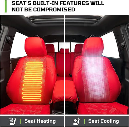 Car Seat Covers Fit for Toyota Tacoma 2016-2023 Double/Crew Cab,Red | Custom Faux Leather Full Set,Waterproof & Wear-Resistant,Fits Tacoma 3rd Gen SR,SR5,Limited,TRD Sport,TRD Off-Road,TRD Pro - Image 3