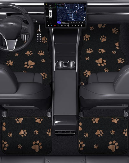 Cute Embroidered Dog Paw Car Floor Mats for Pet Lovers, Universal Fit All Weather Car Mats with Anti-Slip Nibbs Backing, Carpet Floor Mats for Cars, Trucks & Sedans, Full Set of 4 (Brown Paw) - Image 4
