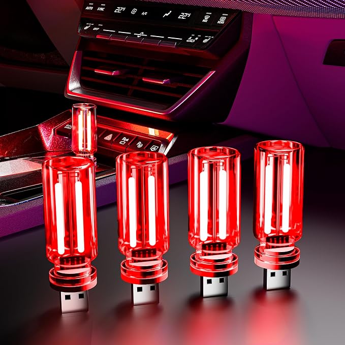 4 PCS USB Night Light Bulb,Touch Dimmable Retro Car Interior Ambient Light | Portable Glass Bottle Design Chubby Glow Light for Car, Truck, Bedroom, Red Ambient Lighting by Unknown