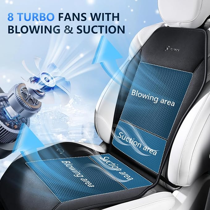 Cooling Car Seat Covers Blowing & Suction Ventilated Car Seat Cushion with 8 Turbo Fans 12V-24V 3-Speed Adjustable Car Seats Cooling Pad Universal Fit for Car SUV Truck Van Summer Driving - Image 2
