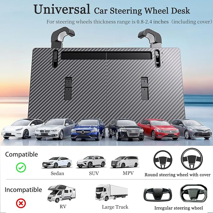 2-in-1 Car Steering Wheel Tray Desk & Car Seat Gap Filler Organizer, Upgraded Foldable Adjustable Car Table Compatible with Steering Wheel Cover| for Laptop, Eating Food, Writing (Portable) - Image 5