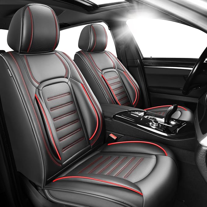 Fit FJ Cruiser Car Seat Covers for Toyota FJ Cruiser 2007-2013 2014 -Premium Leather, Waterproof，Breathable，All-Weather Seat Cushion Protecto & Airbag Compatible, 2 Front Seat Red Line Black by Unknown
