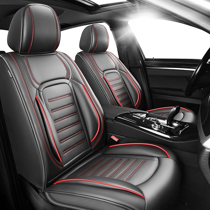 Fit Yaris Car Seat Covers for Toyota Yaris 2007-2019 2020 -Premium Leather, Waterproof，Breathable，All-Weather Seat Cushion Protecto & Airbag Compatible, 2 Front Seat Red Line Black by Unknown