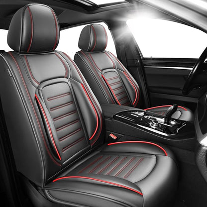 Fit bZ4X Car Seat Covers for Toyota bZ4X 2023-2025 2026 -Premium Leather, Waterproof，Breathable，All-Weather Seat Cushion Protecto & Airbag Compatible, 2 Front Seat Red Line Black by Unknown