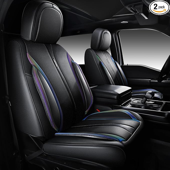 CAR PASS Nappa Leather Seat Covers Front Seats Only, Waterproof Faux Leather car Seat Cover 2 Piece Cushions Protector Universal Fit for SUV Truck Automotive Vehicle, Chameleon Iridescent Reflective by CARPASS