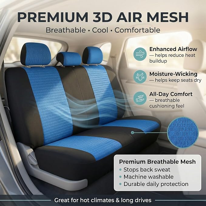 FH Group Automotive Seat Cover Trendy Elegance for Back Seat Blue Car Interior Accessories for SUV, Sedan & Van Universal Fit Combo Rear Seat Cover Split Bench Car Seat Protector for Dogs and Kids - Image 3
