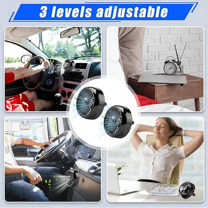 Glooglitter 2 Pcs Car Fan USB for Rear Seat Passenger Portable Headrest 360 Degree Rotatable 3 Speed 12v/ 24v Automobile Ventilation Fan with Clip for SUV Backseat, RV, Vehicles(Creative,Black) - Image 7