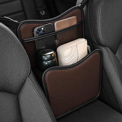 Car Organizer Storage Between Seats, Car Purse Holder, Nappa Leather Front Seat Storage Bag with Tissue Holder, Large Capacity Auto Console Organizer for Document Phone Wallet Snack (Brown) by Unknown