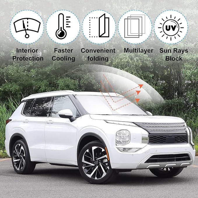 Windshield Sun Shade for 2022-2026 Mitsubishi Outlander | Full covered for windshield, Foldable & Durable, Block UV Rays, Reduce Heat, Easy to install, Keep Car Cooler - Image 2