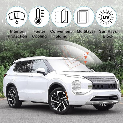 Windshield Sun Shade for 2022-2026 Mitsubishi Outlander | Full covered for windshield, Foldable & Durable, Block UV Rays, Reduce Heat, Easy to install, Keep Car Cooler - Image 2
