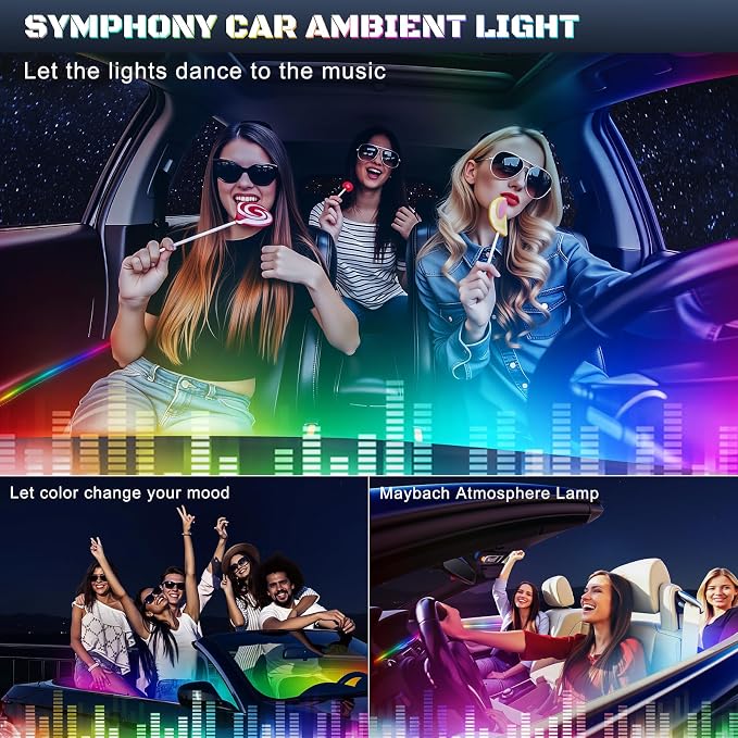 Dreamcolor Acrylic Interior Car LED Strip Light with USB/Type C/4-Port USB Cigarette Lighter,RGB 10 in 1 with 175 inches 650 LEDs Ambient Lighting Kits, Sound Active Function Neon Led Strips for Car - Image 8