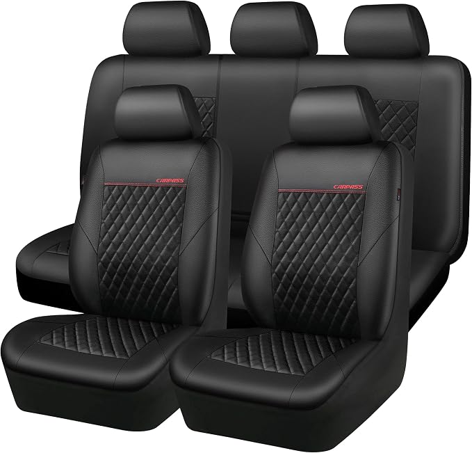 CAR PASS Quilting Faux Leather Seat Covers Full Set, Waterproof Black | Deluxe Premium Seat Cover with 5mm Composite Sponge Inside, Airbag Compatible Auto Seat Cover Universal Fit for Sedan SUV Van - Image 8