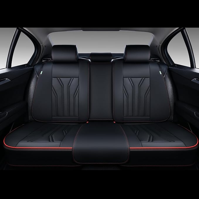 Leather Seat Covers, Seat Covers Full Set, Car Seat Protectors 5 Seats, Automotive Seat Covers Fit for Most Cars Trucks SUV-Black&Red Line - Image 6