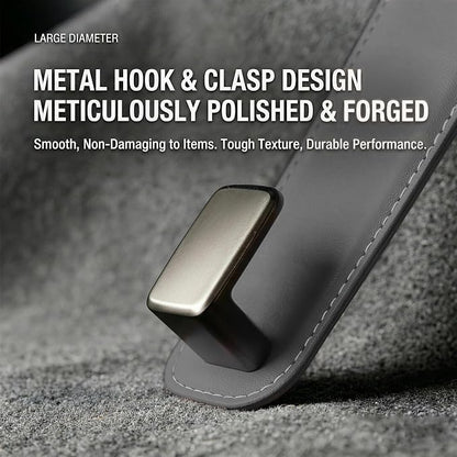 Car Headrest Hook,Premium Leather Back Seat Hanger for Purse & Bags | Solid 40lb metal core,360-degree silent rotation,space-saving hidden folding,durable dual support (2, Suede Grey) - Image 3