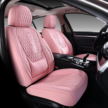 Coverado Seat Covers Front Seats, Pink Car Seat Cover with Lumbar Support, Waterproof Car Seat Cushion, Front Car Seat Covers Leatherette Car Seat Protector Universal Fit Most Cars by COVERADOAUTO