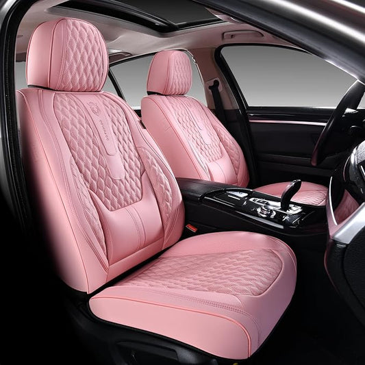 Coverado Seat Covers Front Seats, Pink Car Seat Cover with Lumbar Support, Waterproof Car Seat Cushion, Front Car Seat Covers Leatherette Car Seat Protector Universal Fit Most Cars by COVERADOAUTO