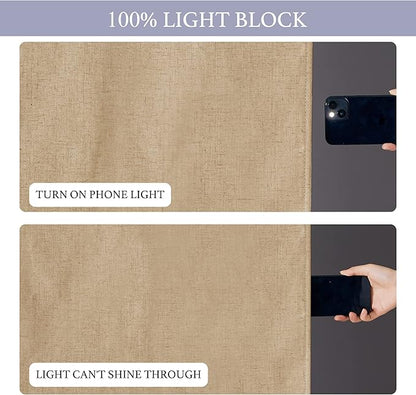 RYB HOME Natural Linen Textured French Door Window Curtains 100% Blackout | Self Adhesive, Thermal Insulated Privacy Energy Saving, Shades for Nursery Office Patio Glass Door, W26 x L40, 1 Panel - Image 4