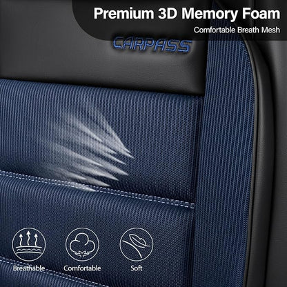 CAR PASS Memory Foam Seat Covers Front, Airy Cool Mesh Thick Car Seat Covers, Leather Car Seat Covers Front Seats Airbag Compatible, Universal Automotive Comfort for Most Cars, Trucks, SUV, Black Blue - Image 5