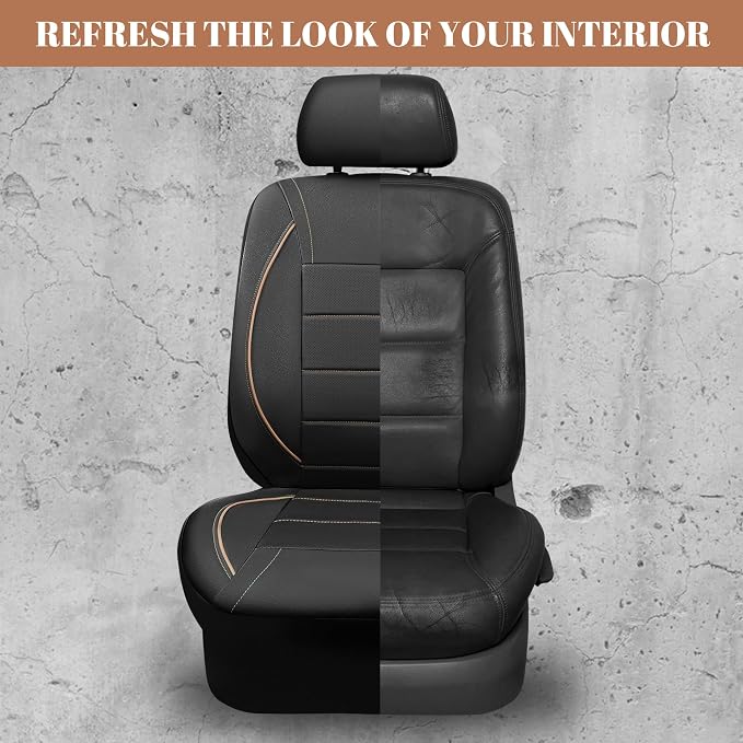 CAR PASS Universal FIT Piping Leather Car Seat Cover, for suvs,Van,Trucks,Airbag Compatible,Inside Zipper Design and Reserved Opening Holes (Full Set, Black and Beige) - Image 6