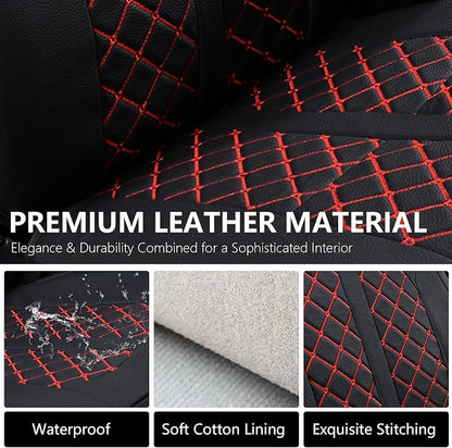 Truckiipa Toyota Tacoma Seat Covers Full Set, Waterproof Leather Seat Covers Fit for 4th Gen 2024-2026 Toyota Tacoma Double Crew Cab SR SR5 Limited TRD Sport/Off Road, Full Set, Black&Red - Image 3