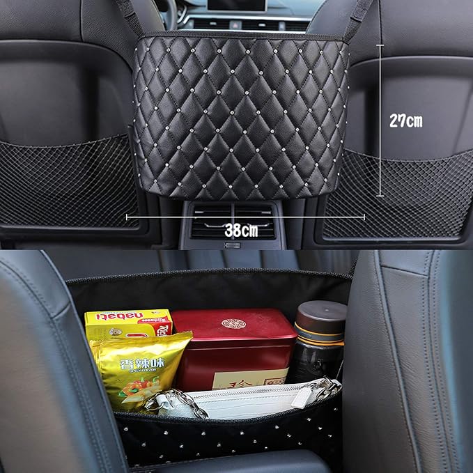 Car Pocket Handbag Holder Purse Hook for Car Leather Seat Back Organizer Holder Barrier of Backseat Pet Kids for Car Handbag Holder Between Two Seats of Car - Image 3