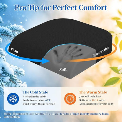 TranquilRelax Memory Foam Seat Cushion for Office Chair, 3-Inch, Black | Medium-firm Support for Long Sitting, Washable Mesh Cover, Non-slip Base, Perfect for Car Seats & Short Drivers - Image 9