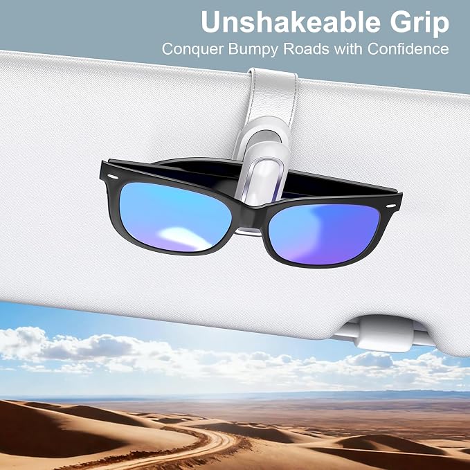 Veharvim Sunglass Holder for Car (2 Pack, One-Handed Operation, Gentle & Secure Hold, Silicone Padded, Universal Fits Sunglass and Car Visor) - Sunglasses Clip for Car Visor (Grey, 2 Pack) - Image 6