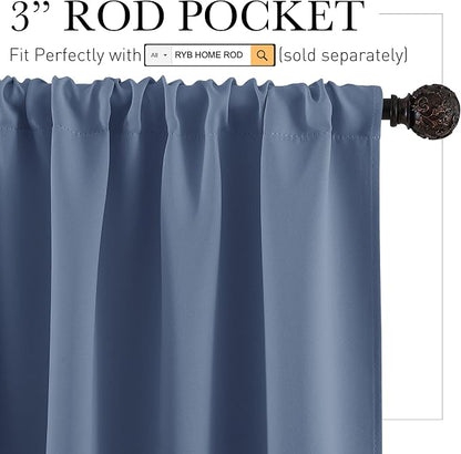 RYB HOME Basement Bathroom Kitchen Cafe Blackout Privacy Window Curtains | Thermal Insulated, Light UV Heat Blocking, Privacy, Short Curtain Tiers for Laundry Room, W34 x L30, Stone Blue, 2 Panels - Image 2