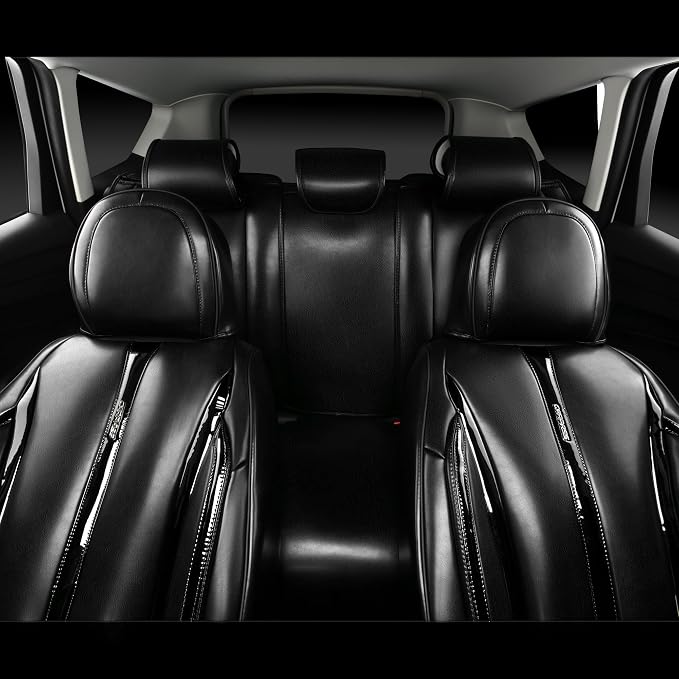 CAR PASS Ultra+ Nappa Patent Leather Car Seat Covers Full Set Universal Cushioned,Soft Breathable Waterproof Anti-Slip Driver Seats Backrest for SUV Pick-up Truck Sedan,5 Seats Aether Lustre All Black - Image 7