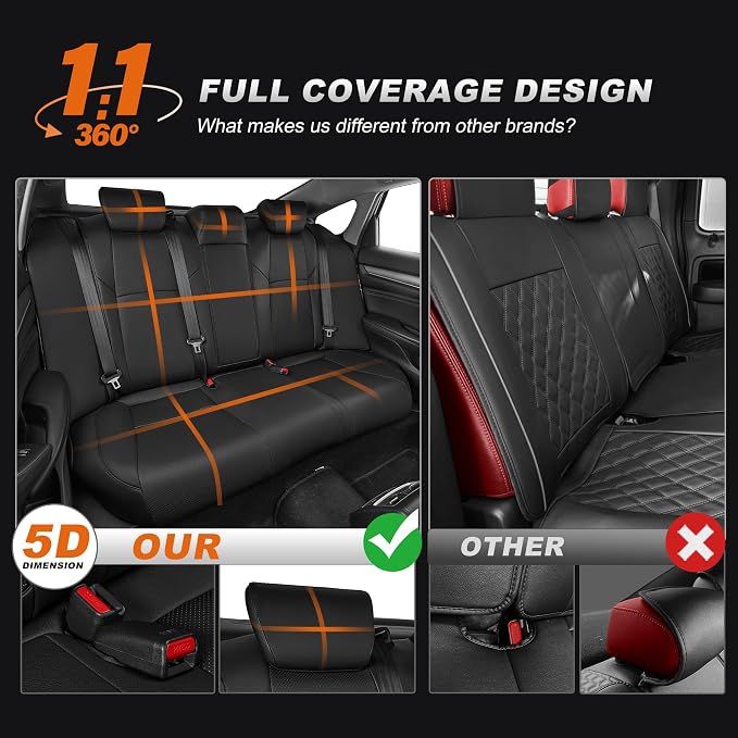 Custom Fit Car Seat Covers for Honda Accord 2018-2022 | EX-L,Touring,Sport,EX,Hybrid(Not for LX)--Faux Leather Waterproof Airbag Compatible Accord Seat Covers Full Set Black - Image 7