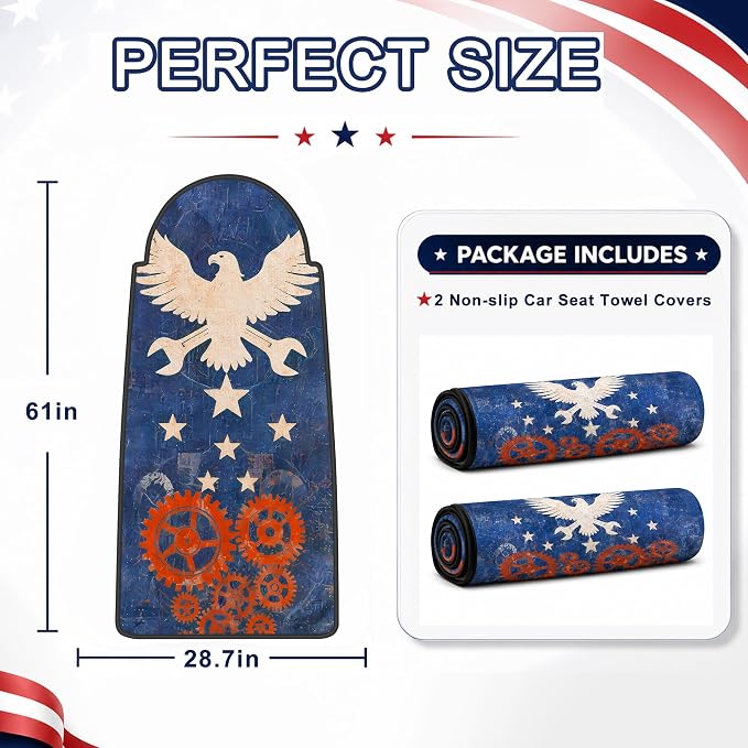 Car Seat Towel Cover 2 Pack for Front Seats, Sweat Absorbent Car Seat Protector with Non-Slip Backing, Waterproof Towel Car Seat Covers for Runners, Gym, Swimming, Beach, Pets, Mechanic Eagle - Image 7