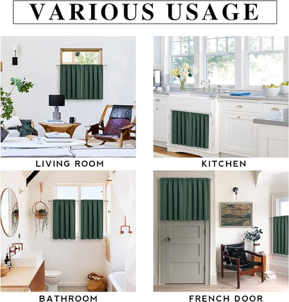 RYB HOME Cafe Blackout Curtains 24 inch Length for RV Camper Kitchen Window | Temperature Regulating, Light UV Blocking, Privacy Protection, Short Small Half Window Tiers, W42 x L24, Dark Green, 2 Panels - Image 6