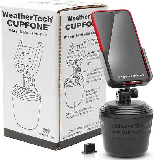 WeatherTech CupFone, Universal Cup Holder Phone Mount for Cars – Adjustable & Secure Fit with Open Access for Charging – Compatible with iPhone, Android - Black by WeatherTech