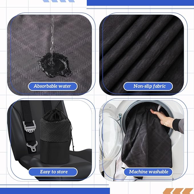 Hahafelt 1 Pack Car Seat Towel Cover with Storage Bag, Black Plaid Style | 63 x 32 in Car Towel Seat Cover Non Slip Waterproof, Gym Workout Swimming Running, Machine Washable Sweat Absorbent Protector - Image 4