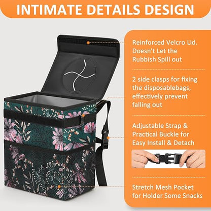 Vankor Car Trash Can with Lid Leak Proof Car Accessories for Women | 3 Gallon Cute Hanging Car Trash Bin for Men Car Truck Vehicle Sedan SUV Interior Automotive Garbage Cans, Navy Floral - Image 4