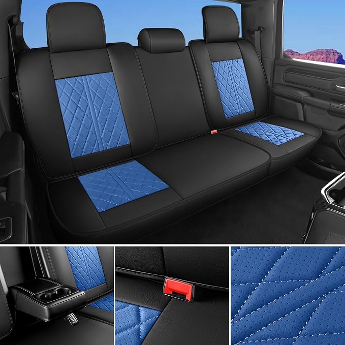 Car Seat Cover Custom Fit for Dodge Ram 1500 2500 3500 2009-2026 Faux Leather Seat Cover Set Compatible with Crew Quad Regular Cab Pickup Truck Cushions (Black Redline, Full Set, Flat Rear) - Image 7